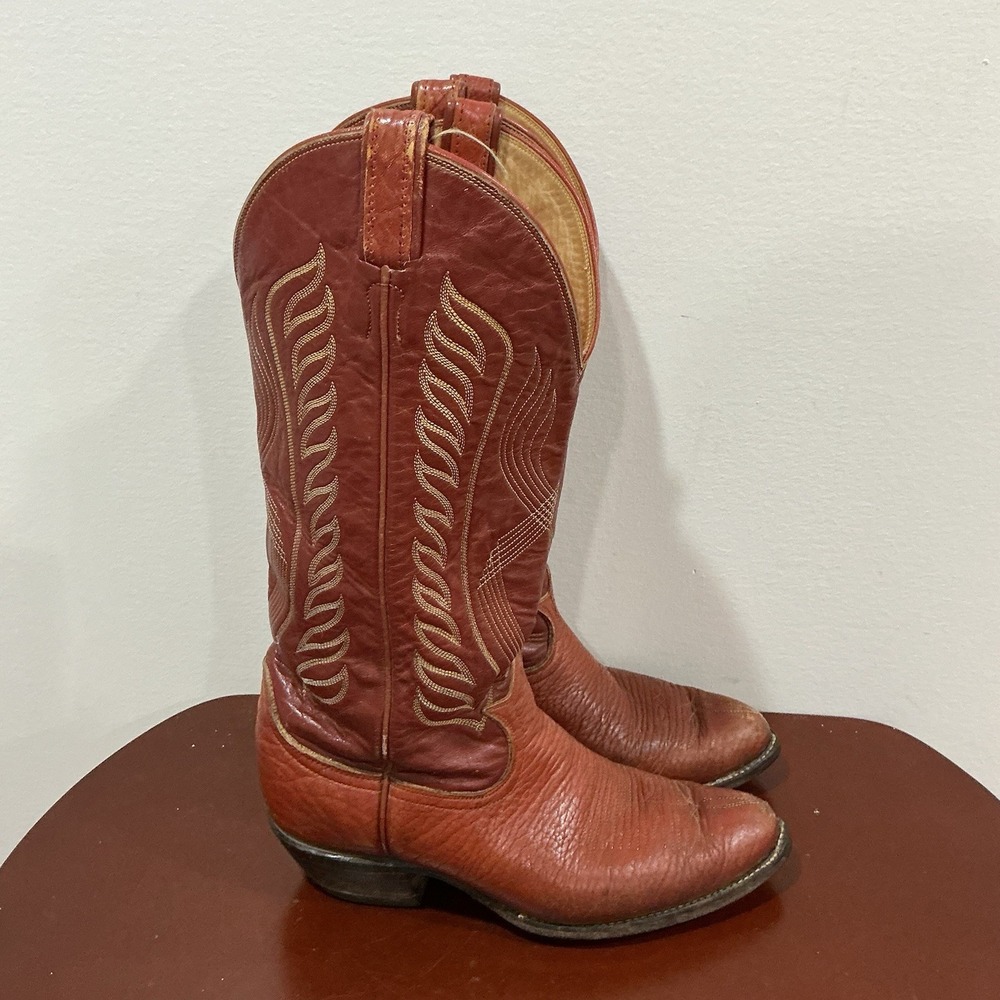 Vintage Tony Lama 6324 Leather Cowboy Boots Mens 8 D Brown Made in USA Western